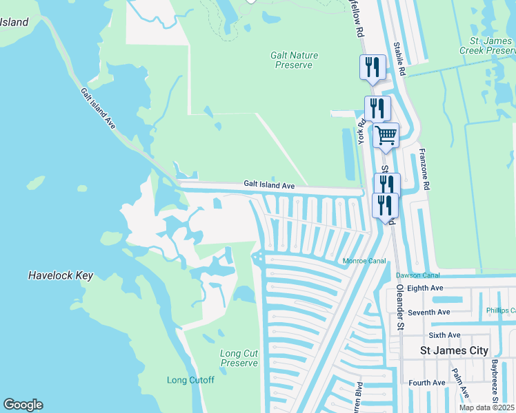 map of restaurants, bars, coffee shops, grocery stores, and more near 3123 Trawler Lane in Saint James City