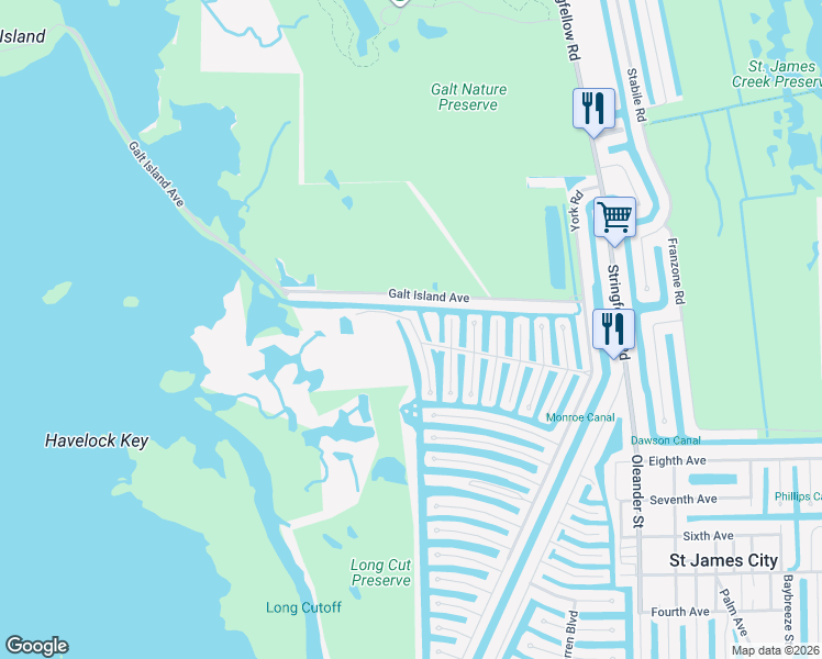 map of restaurants, bars, coffee shops, grocery stores, and more near 3123 Trawler Lane in Saint James City