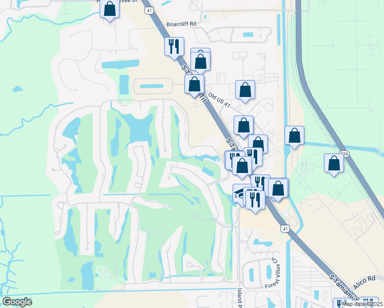 map of restaurants, bars, coffee shops, grocery stores, and more near 16652 Bobcat Court in Fort Myers