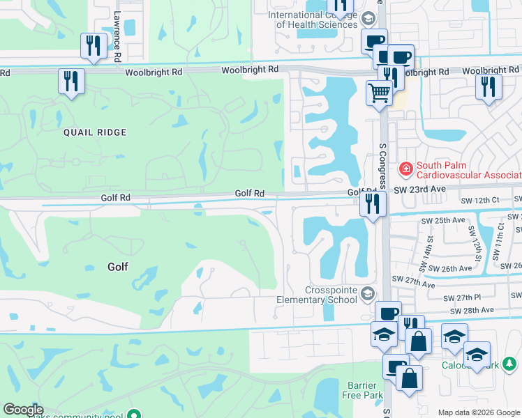 map of restaurants, bars, coffee shops, grocery stores, and more near 6 Country Road in Boynton Beach