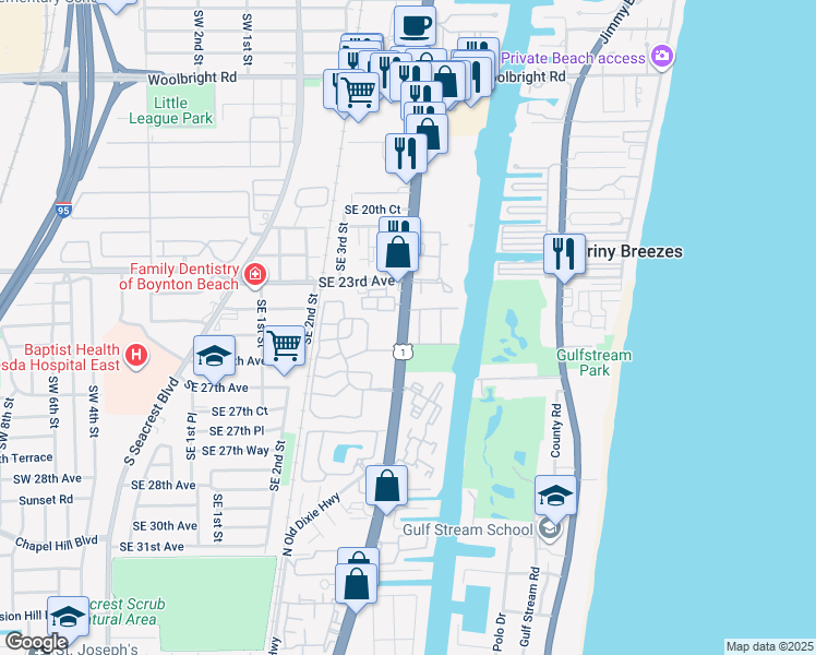 map of restaurants, bars, coffee shops, grocery stores, and more near 2617 U.S. 1 in Boynton Beach