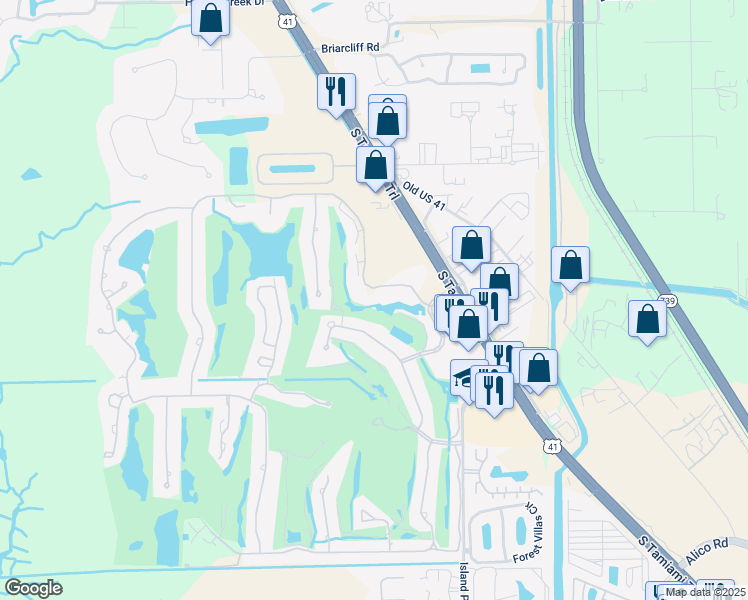 map of restaurants, bars, coffee shops, grocery stores, and more near 16652 Bobcat Court in Fort Myers
