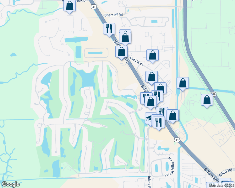 map of restaurants, bars, coffee shops, grocery stores, and more near 16652 Bobcat Court in Fort Myers