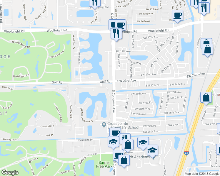 map of restaurants, bars, coffee shops, grocery stores, and more near 2402 Southwest 23rd Cranbrook Drive in Boynton Beach
