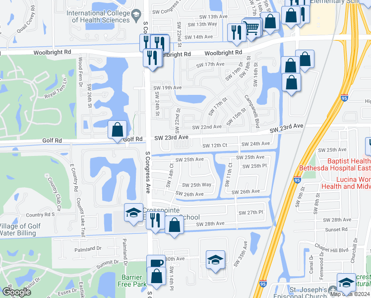 map of restaurants, bars, coffee shops, grocery stores, and more near 2408 Venetian Way in Boynton Beach