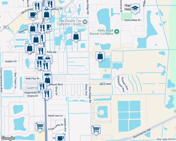 map of restaurants, bars, coffee shops, grocery stores, and more near 11020 Ballweg Lane in Fort Myers
