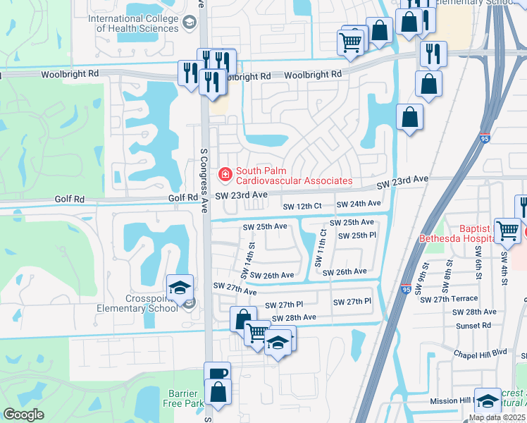 map of restaurants, bars, coffee shops, grocery stores, and more near 2402 Venetian Way in Boynton Beach