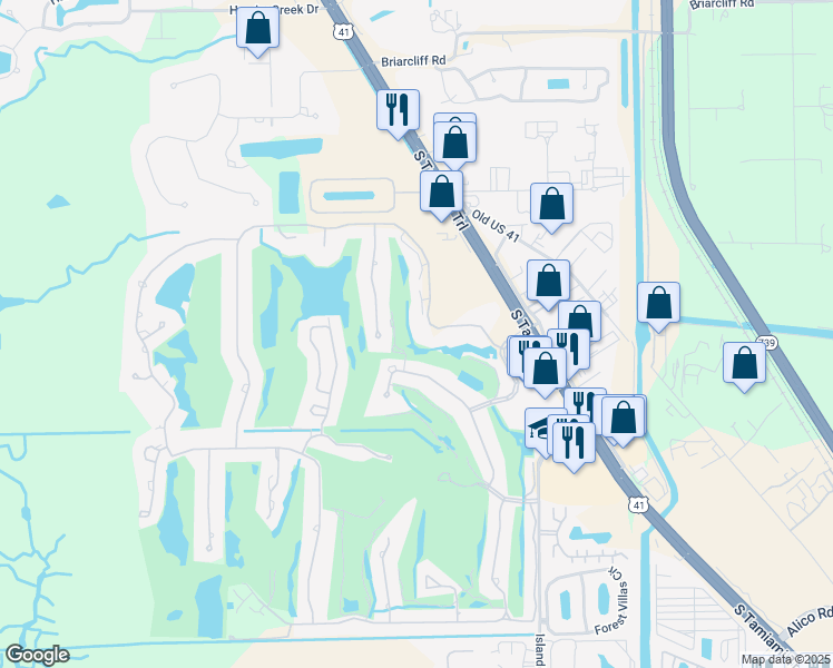 map of restaurants, bars, coffee shops, grocery stores, and more near 16454 Timberlakes Drive in Fort Myers
