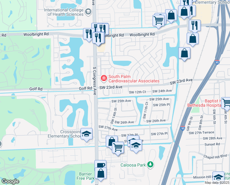 map of restaurants, bars, coffee shops, grocery stores, and more near 2514 Venetian Court in Boynton Beach