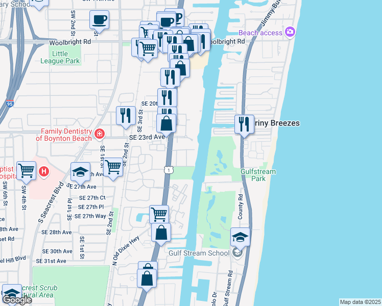 map of restaurants, bars, coffee shops, grocery stores, and more near 2440 Federal Highway in Boynton Beach