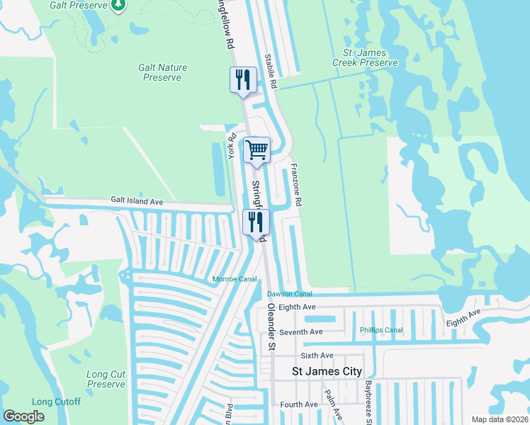 map of restaurants, bars, coffee shops, grocery stores, and more near 3197 Stabile Road in Saint James City