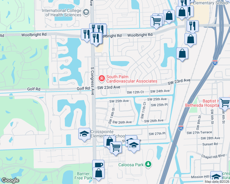 map of restaurants, bars, coffee shops, grocery stores, and more near 2516 Vanetian Court in Boynton Beach