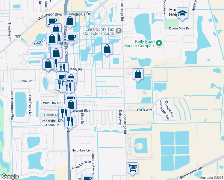 map of restaurants, bars, coffee shops, grocery stores, and more near 11120 Ballweg Lane in Fort Myers