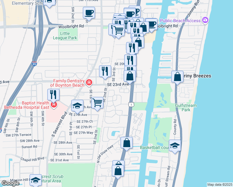 map of restaurants, bars, coffee shops, grocery stores, and more near 533 Southeast 28th Circle in Boynton Beach