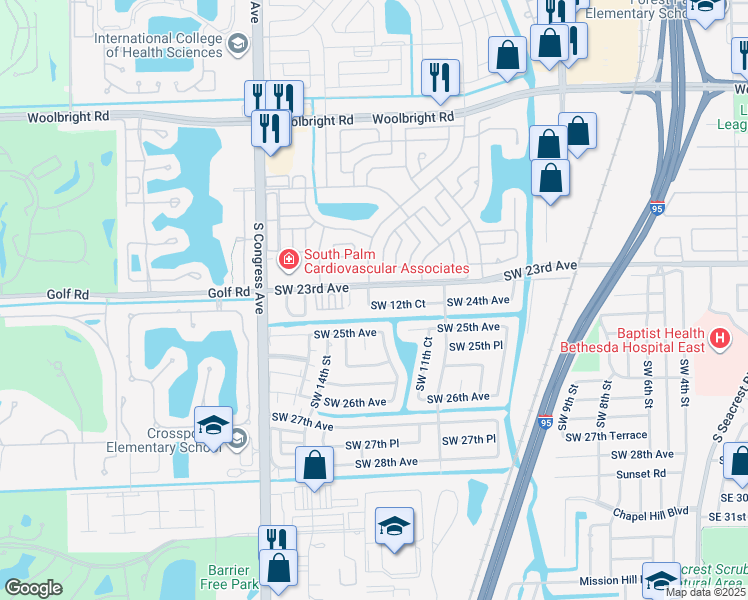 map of restaurants, bars, coffee shops, grocery stores, and more near 1184 Southwest 23rd Avenue in Boynton Beach