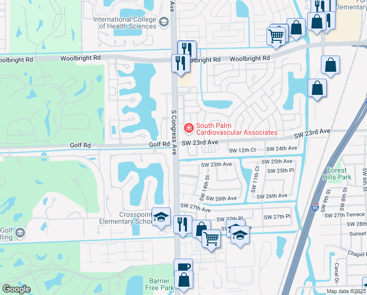 map of restaurants, bars, coffee shops, grocery stores, and more near 2400 South Congress Avenue in Boynton Beach