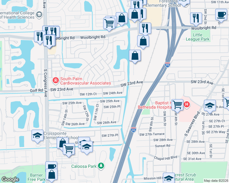 map of restaurants, bars, coffee shops, grocery stores, and more near 1035 Southwest 24th Avenue in Boynton Beach