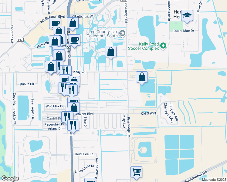 map of restaurants, bars, coffee shops, grocery stores, and more near 11120 Ballweg Lane in Fort Myers