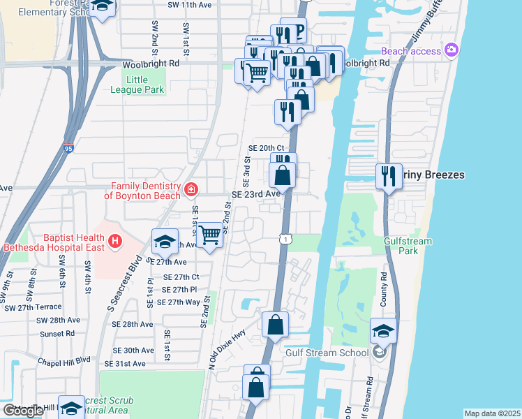 map of restaurants, bars, coffee shops, grocery stores, and more near 1900 Coastal Bay Boulevard in Boynton Beach