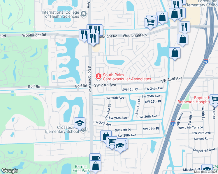 map of restaurants, bars, coffee shops, grocery stores, and more near 2600 Venetian Drive in Boynton Beach