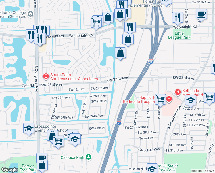 map of restaurants, bars, coffee shops, grocery stores, and more near 1003 Southwest 24th Avenue in Boynton Beach