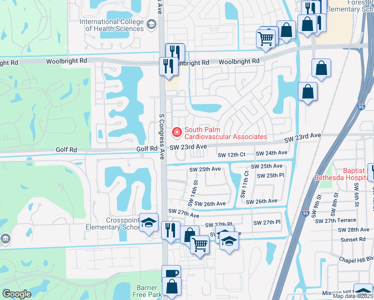 map of restaurants, bars, coffee shops, grocery stores, and more near 2600 Venetian Drive in Boynton Beach