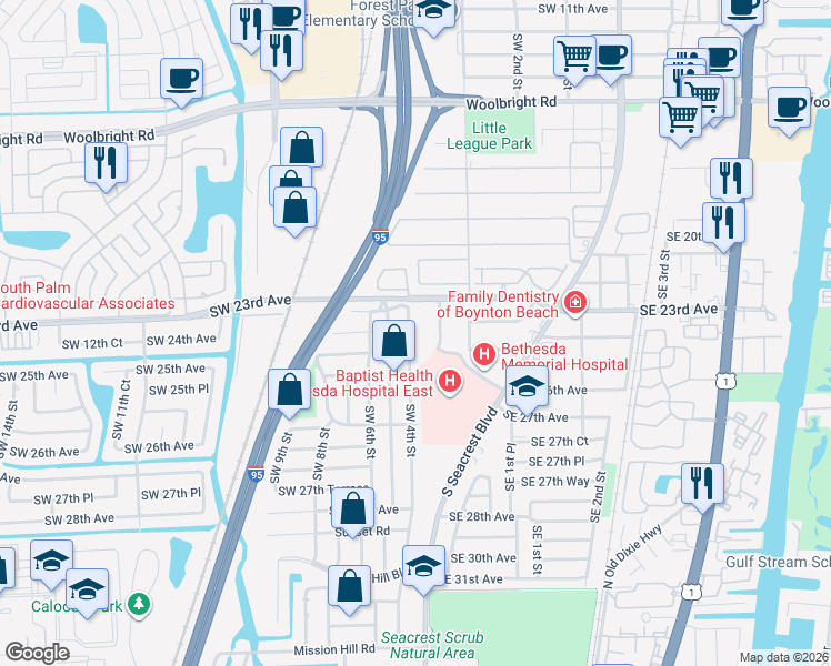map of restaurants, bars, coffee shops, grocery stores, and more near 2508 Southwest 4th Street in Boynton Beach