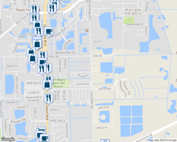 map of restaurants, bars, coffee shops, grocery stores, and more near 11020 Ballweg Lane in Fort Myers