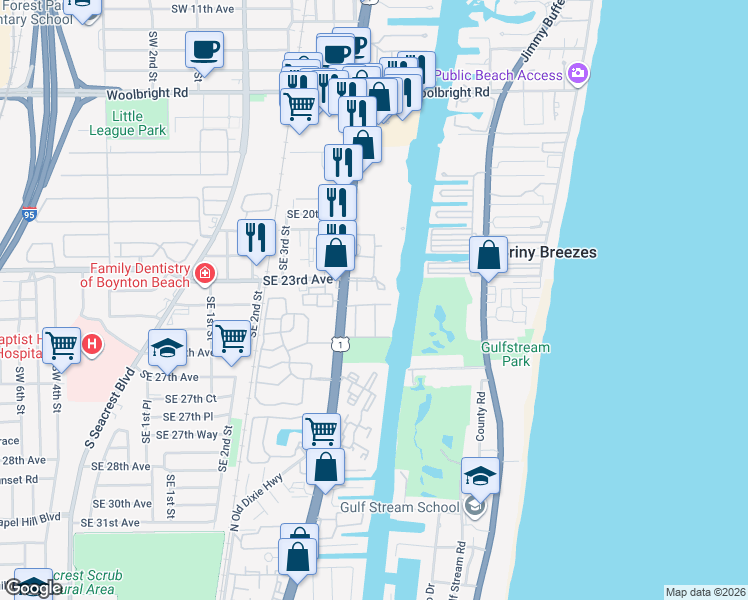 map of restaurants, bars, coffee shops, grocery stores, and more near 2440 Federal Highway in Boynton Beach