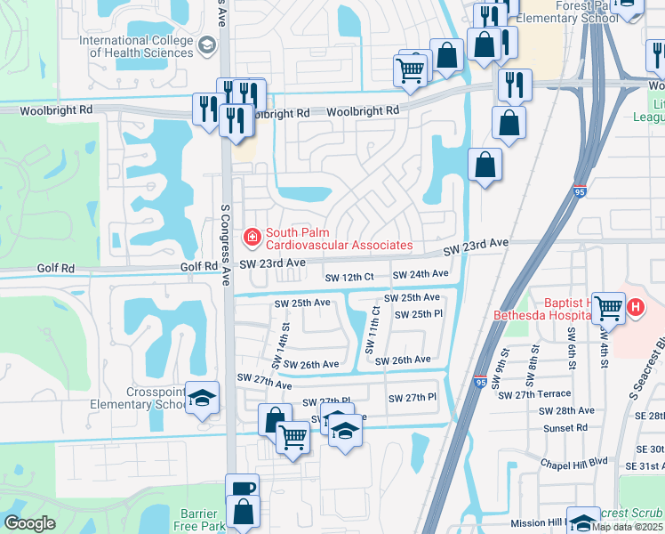 map of restaurants, bars, coffee shops, grocery stores, and more near 1184 Southwest 23rd Avenue in Boynton Beach