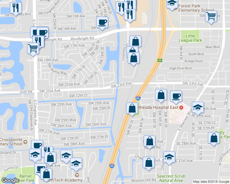 map of restaurants, bars, coffee shops, grocery stores, and more near 2312 Southwest 10th Street in Boynton Beach