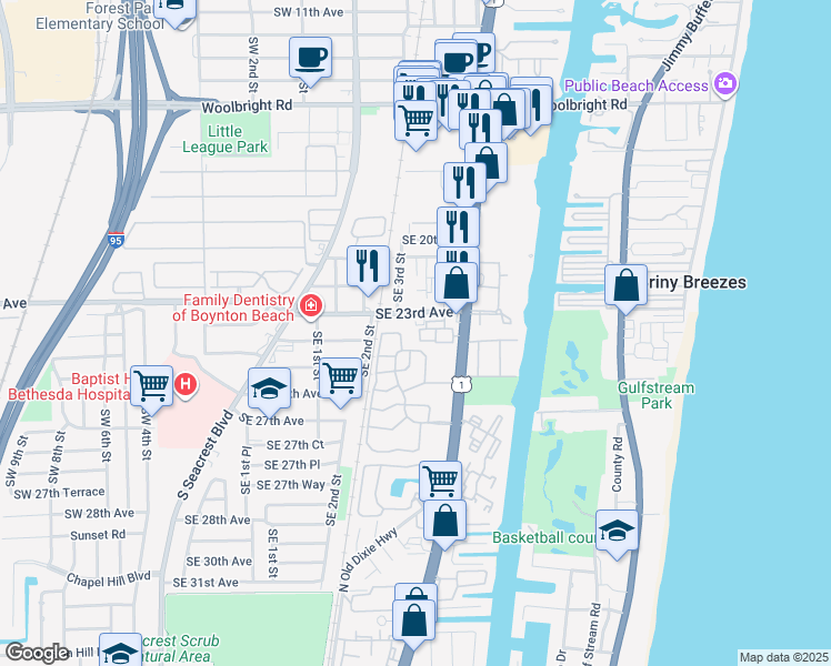 map of restaurants, bars, coffee shops, grocery stores, and more near 1805 Coastal Bay Boulevard in Boynton Beach