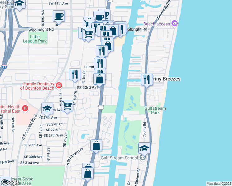 map of restaurants, bars, coffee shops, grocery stores, and more near 2440 Federal Highway in Boynton Beach