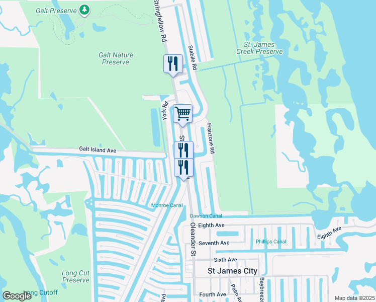 map of restaurants, bars, coffee shops, grocery stores, and more near 3197 Stabile Road in Saint James City