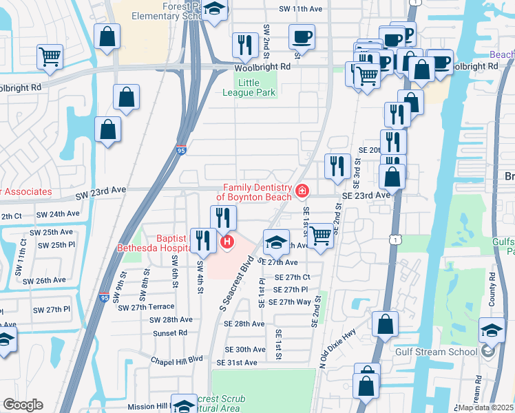 map of restaurants, bars, coffee shops, grocery stores, and more near 130 Southwest 24th Avenue in Boynton Beach