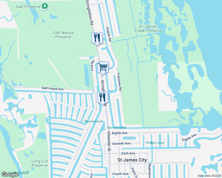 map of restaurants, bars, coffee shops, grocery stores, and more near 3197 Stabile Road in Saint James City