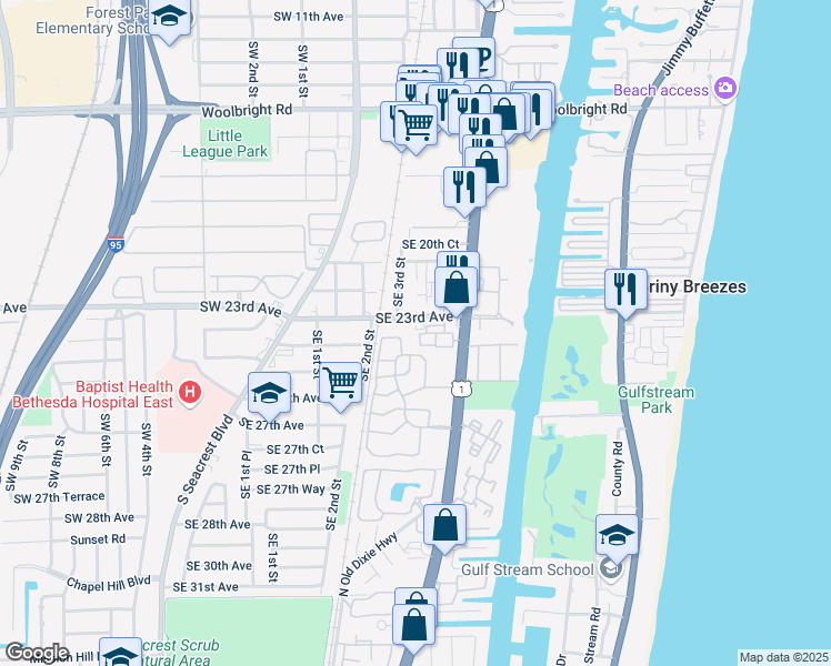 map of restaurants, bars, coffee shops, grocery stores, and more near 1900 Coastal Bay Boulevard in Boynton Beach