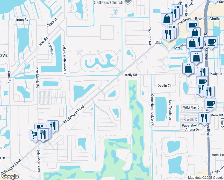 map of restaurants, bars, coffee shops, grocery stores, and more near 12421 Arbor View Drive in Fort Myers