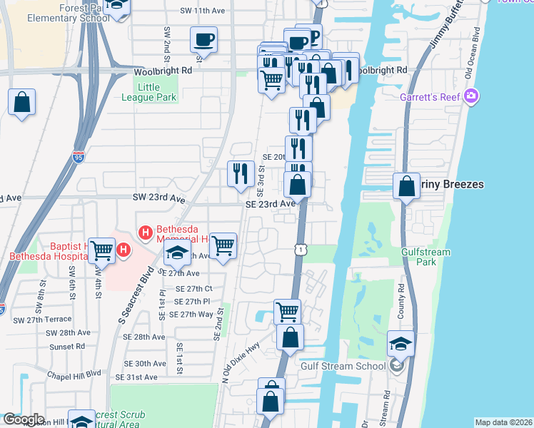 map of restaurants, bars, coffee shops, grocery stores, and more near 310 Southeast 23rd Avenue in Boynton Beach