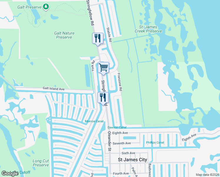 map of restaurants, bars, coffee shops, grocery stores, and more near 3197 Stabile Road in Saint James City
