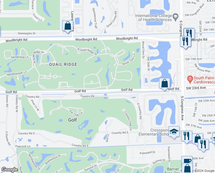 map of restaurants, bars, coffee shops, grocery stores, and more near South Quail Ridge Drive in Boynton Beach