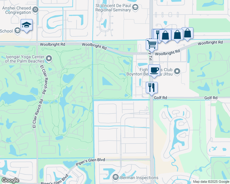 map of restaurants, bars, coffee shops, grocery stores, and more near 5328 Piping Rock Drive in Boynton Beach