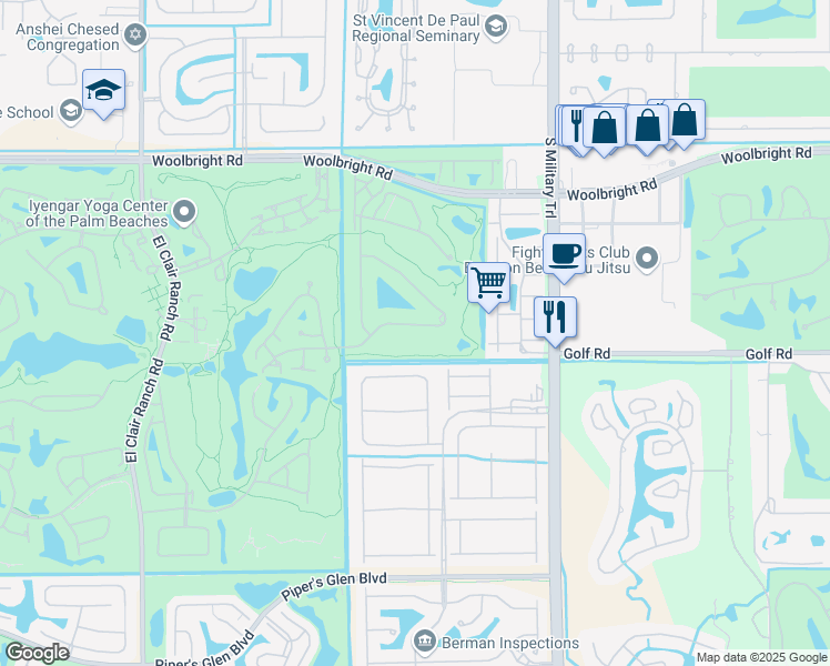 map of restaurants, bars, coffee shops, grocery stores, and more near 5328 Piping Rock Dr in Boynton Beach