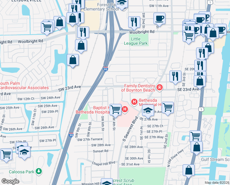map of restaurants, bars, coffee shops, grocery stores, and more near 2508 Southwest 4th Street in Boynton Beach