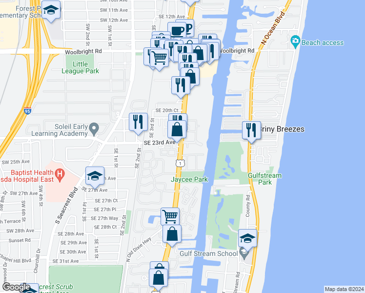 map of restaurants, bars, coffee shops, grocery stores, and more near 2440 Federal Highway in Boynton Beach