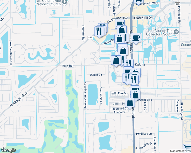 map of restaurants, bars, coffee shops, grocery stores, and more near 16156 Coco Hammock Way in Fort Myers