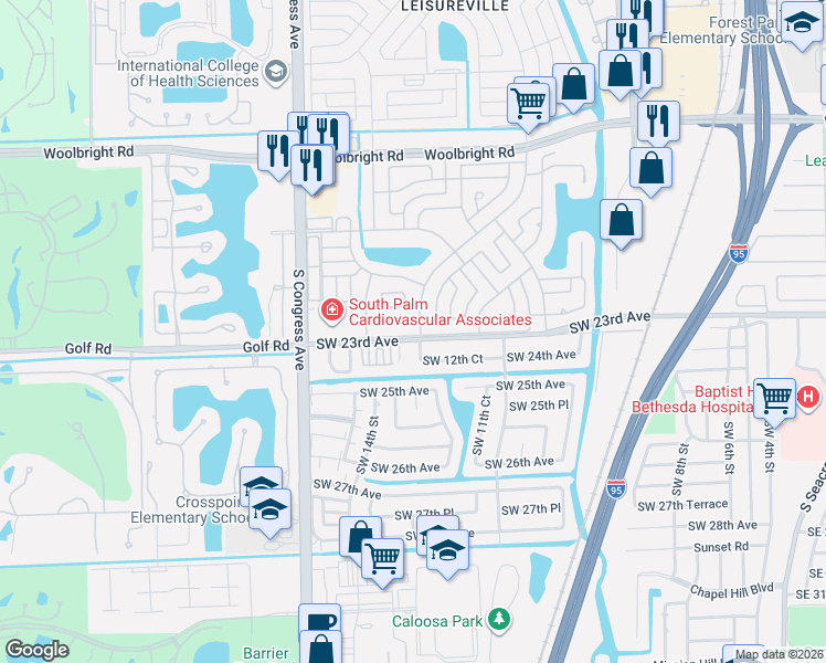 map of restaurants, bars, coffee shops, grocery stores, and more near 1801 Southwest 22nd Way in Boynton Beach