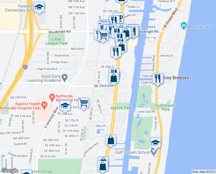 map of restaurants, bars, coffee shops, grocery stores, and more near 1507 Coastal Bay Boulevard in Boynton Beach