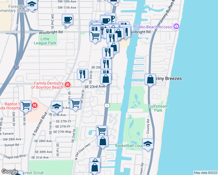 map of restaurants, bars, coffee shops, grocery stores, and more near 2460 South Federal Highway in Boynton Beach