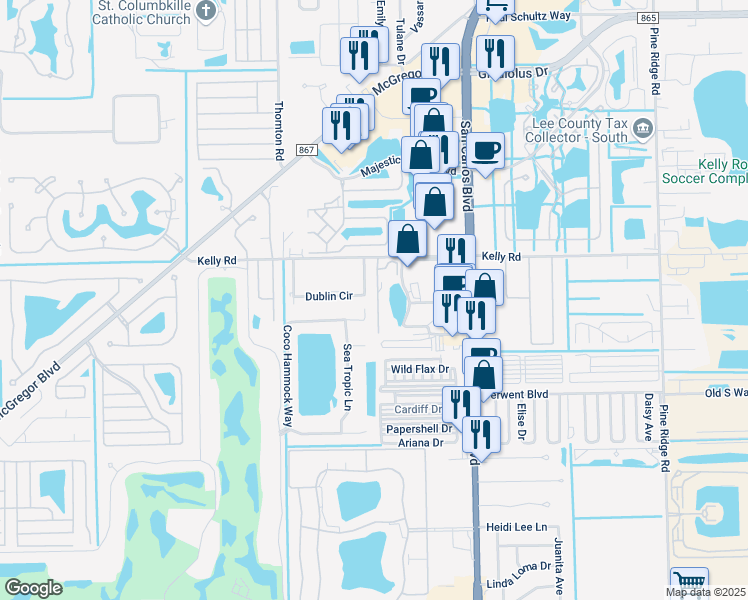 map of restaurants, bars, coffee shops, grocery stores, and more near 16113 Coco Hammock Way in Fort Myers